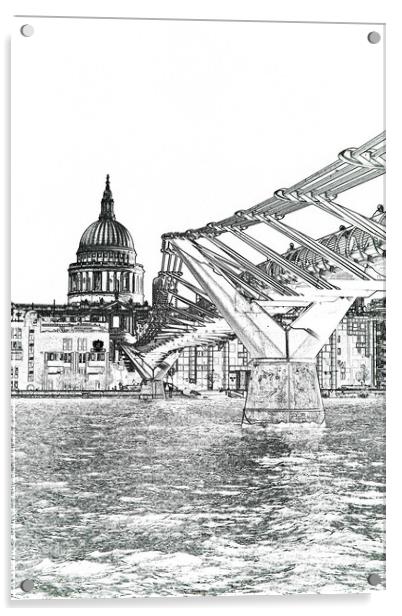 Millenium Bridge and St Pauls Acrylic by David Pyatt