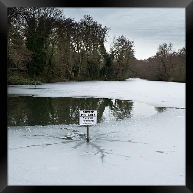 Frozen pond: no parking Framed Print by Gary Eason