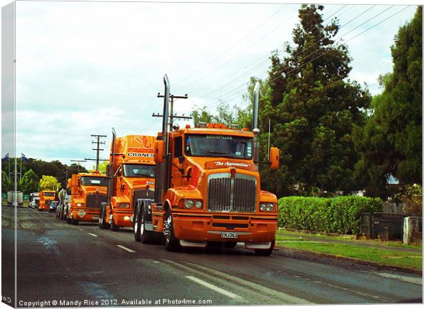 Orange trucks in a row Canvas Print by Mandy Rice