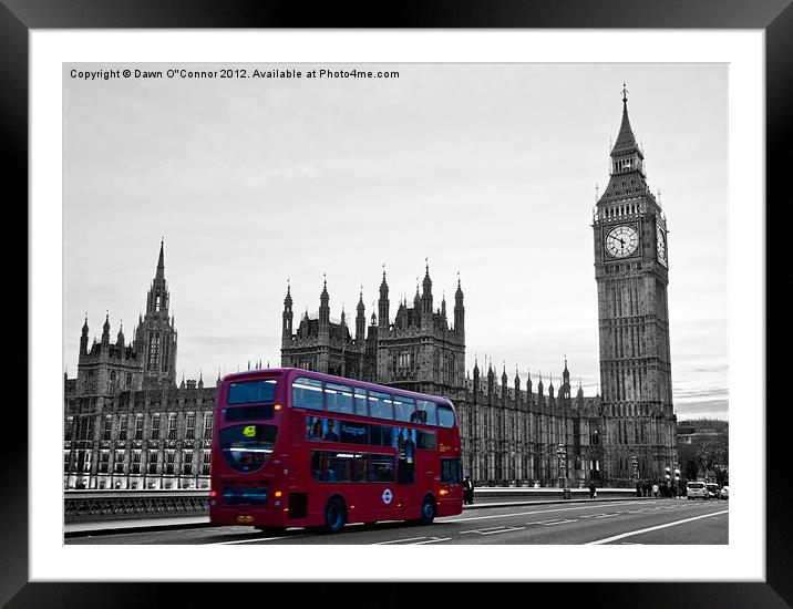 London Bus on  black and white Westminster Framed Mounted Print by Dawn O'Connor