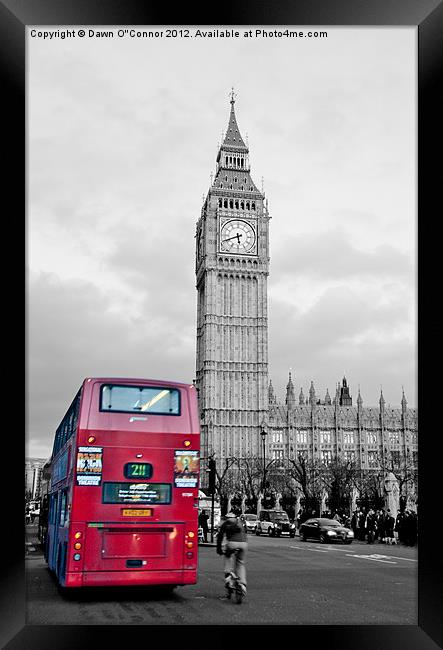 Red London Bus at Westminster Framed Print by Dawn O'Connor