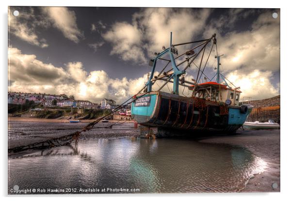 Trawler at New Quay Acrylic by Rob Hawkins