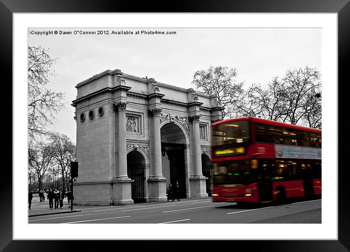 Red London Bus at Marble Arch Framed Mounted Print by Dawn O'Connor