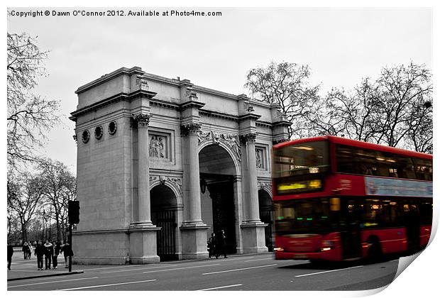 Red London Bus at Marble Arch Print by Dawn O'Connor