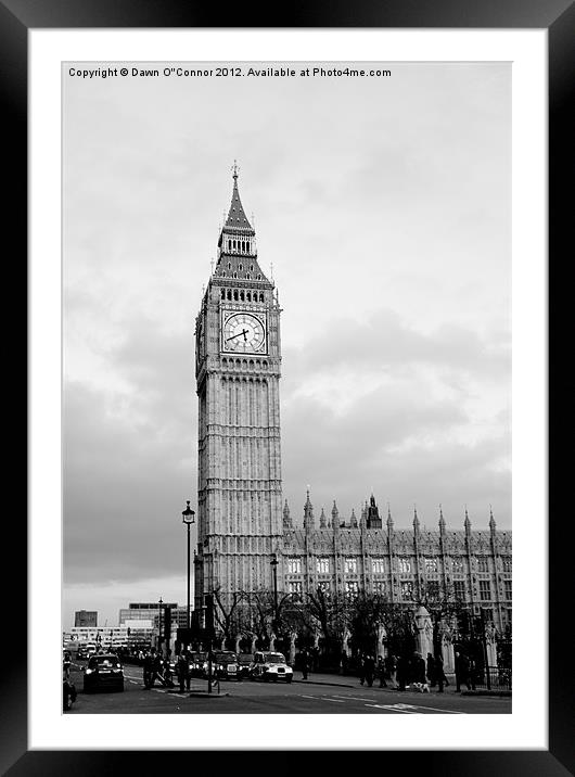 Big Ben, black and white Framed Mounted Print by Dawn O'Connor