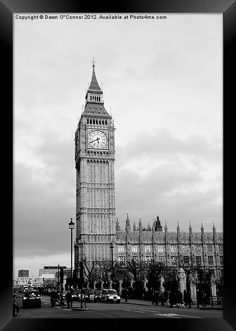 Big Ben, black and white Framed Print by Dawn O'Connor