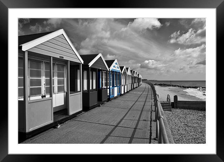 Southwold Beach Huts Blue Framed Mounted Print by Paul Macro