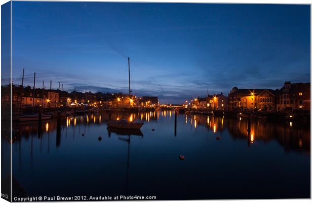 Weymouth Harbour by night Canvas Print by Paul Brewer