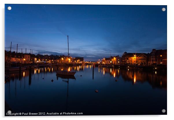 Weymouth Harbour by night Acrylic by Paul Brewer