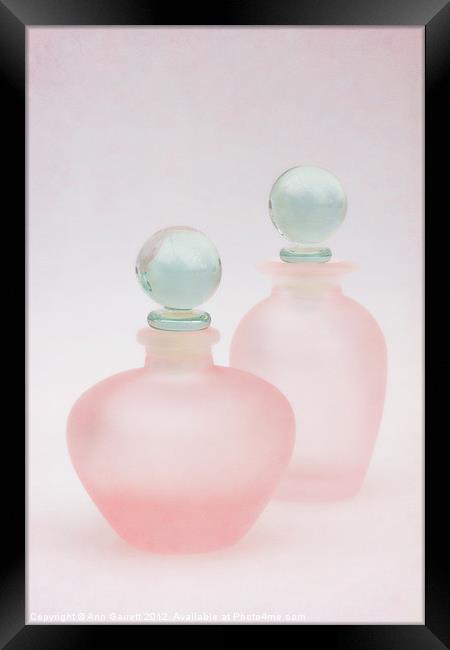 Two Pink Frosted Perfume Bottles Framed Print by Ann Garrett