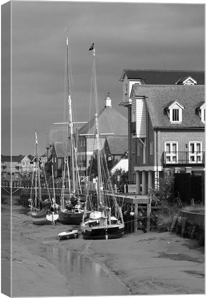 Faversham Creek and Thames Barges  bw Canvas Print by David French