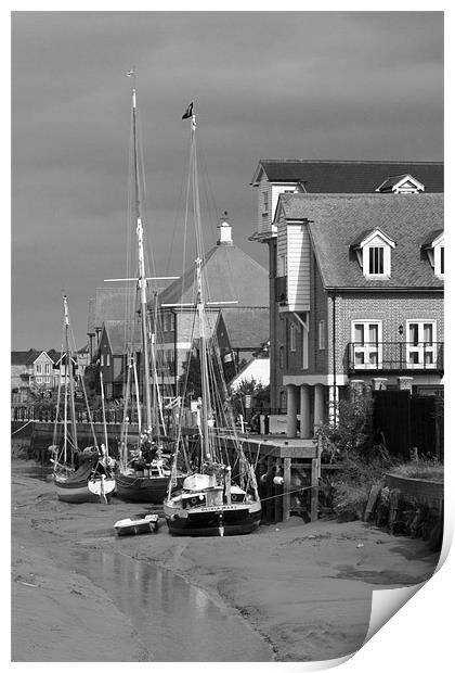 Faversham Creek and Thames Barges  bw Print by David French