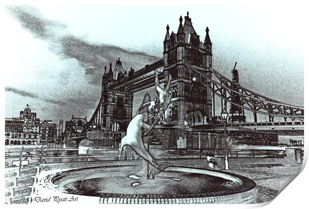 Girl And Dolphin Statue London Print by David Pyatt