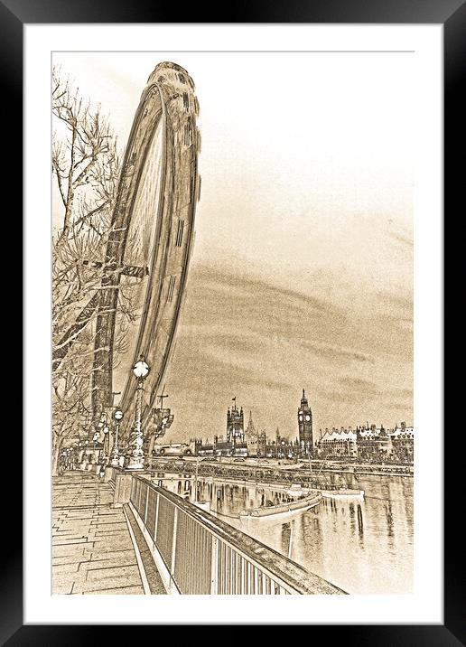 London Eye and Westminster Art Framed Mounted Print by David Pyatt