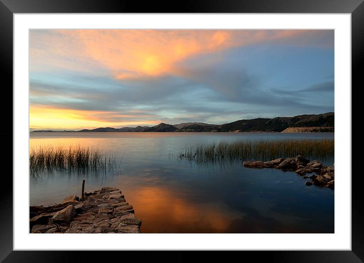 Sunset at Lake Titicaca Framed Mounted Print by Richard Burn