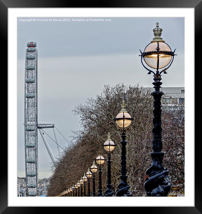 Illuminating the way to London Eye Framed Mounted Print by Vinicios de Moura