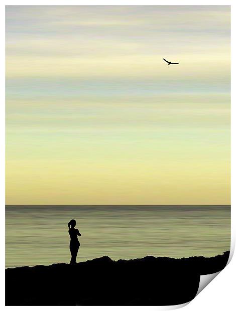 the girl and the seagull Print by Heather Newton