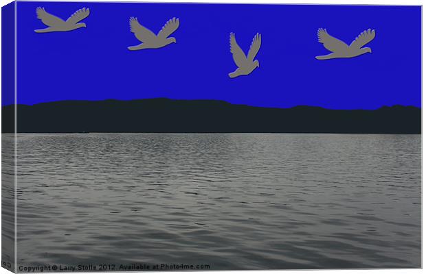 Bird Flying Over the Water Canvas Print by Larry Stolle
