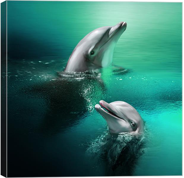 Playful Dolphins Canvas Print by Julie Hoddinott