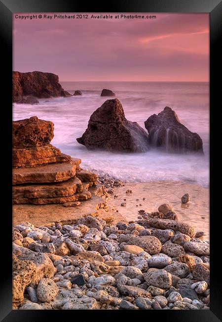 Waves over Rocks Framed Print by Ray Pritchard