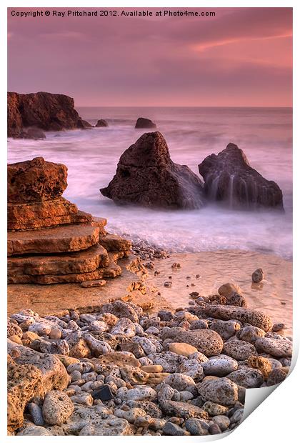 Waves over Rocks Print by Ray Pritchard