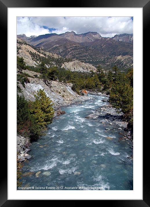 River en route to Manang Framed Mounted Print by Serena Bowles