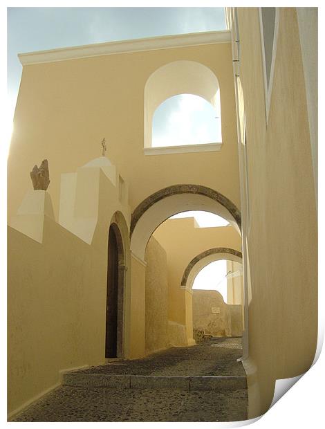 Santorini, Greece, Arches and Cobblestones Print by Jay Huckins