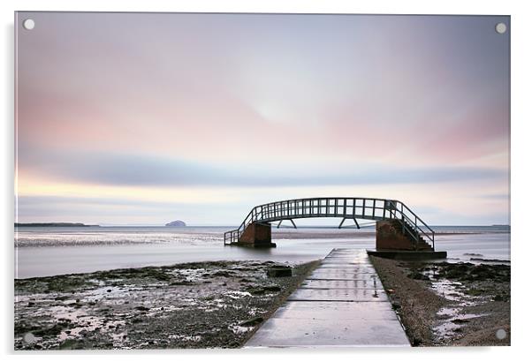 North sea footbridge and Bass rock Acrylic by Grant Glendinning