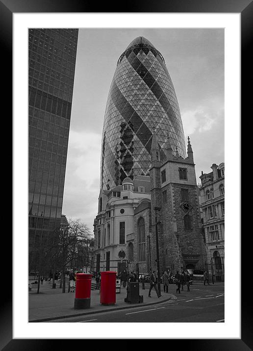 The Gherkin cityscape bw Framed Mounted Print by David French