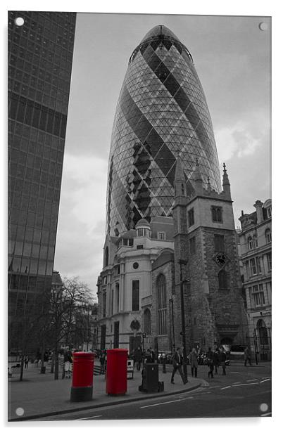 The Gherkin cityscape bw Acrylic by David French