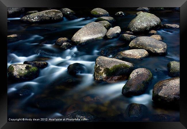 Rocks in the river Dart Framed Print by Andy dean