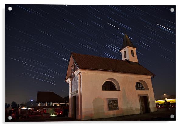 Star trails behind Vodice chapel Acrylic by Ian Middleton