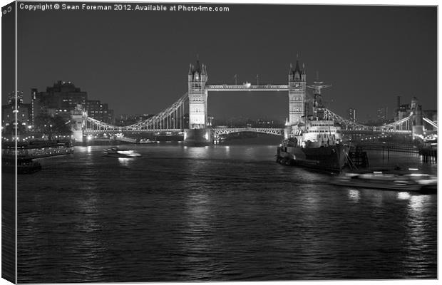 Tower Bridge and HMS Belfast black and white Canvas Print by Sean Foreman