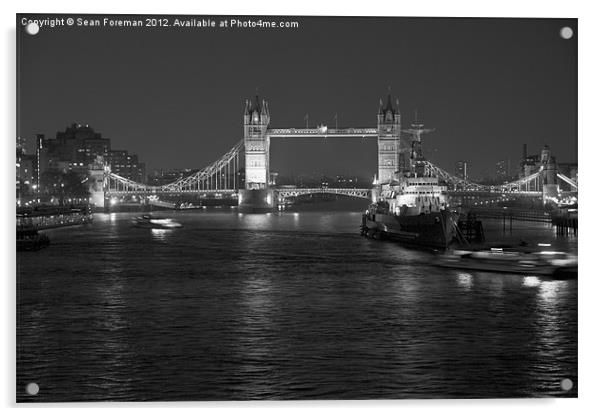 Tower Bridge and HMS Belfast black and white Acrylic by Sean Foreman