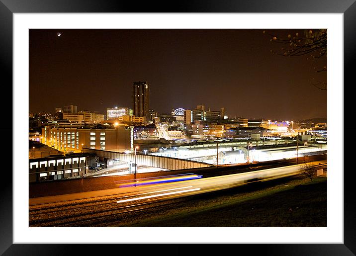 Sheffield at Night Framed Mounted Print by David Yeaman
