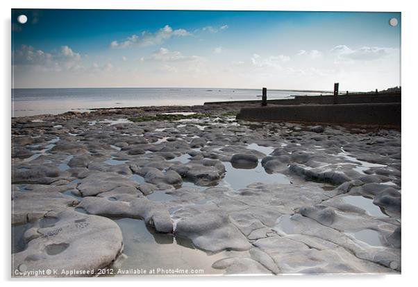 Lyme Regis Fossil Rock Beach. Acrylic by K. Appleseed.
