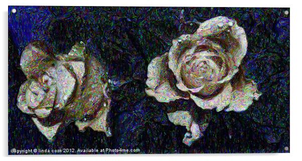 twin roses Acrylic by linda cook