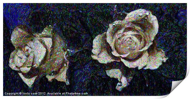 twin roses Print by linda cook