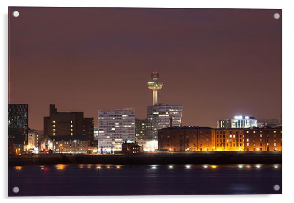 Liverpool night cityscape Acrylic by Gail Johnson