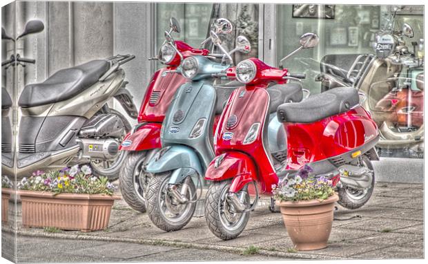 Three Vespa Scooters Canvas Print by Zachary Bloom