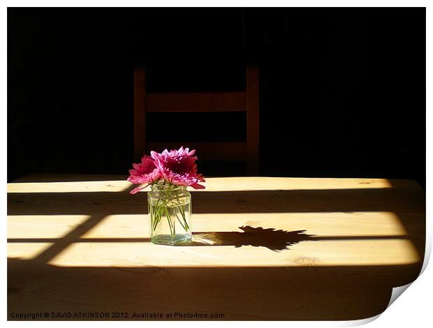 PINK FLOWERS ON THE TABLE Print by David Atkinson