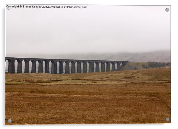 Ribblehead Viaduct Through The Mist Acrylic by Trevor Kersley RIP