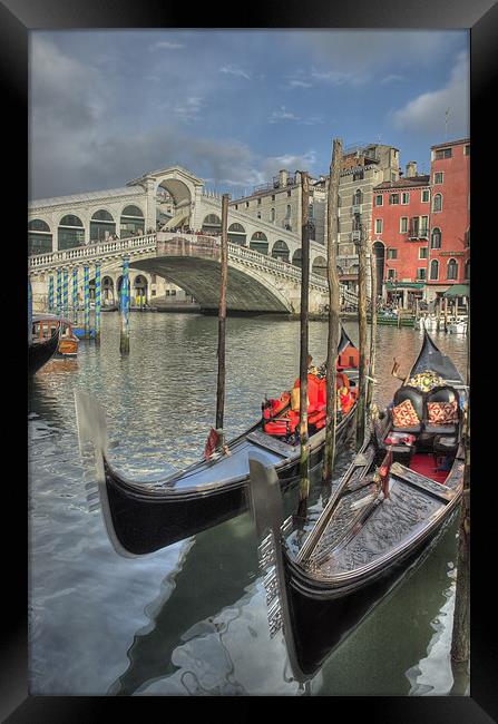 Venice Gondalos at Rialto Bridge Framed Print by Martin Williams