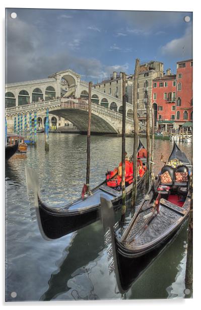 Venice Gondalos at Rialto Bridge Acrylic by Martin Williams