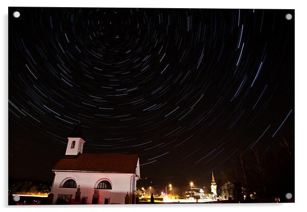 Star trails behind Vodice chapel Acrylic by Ian Middleton
