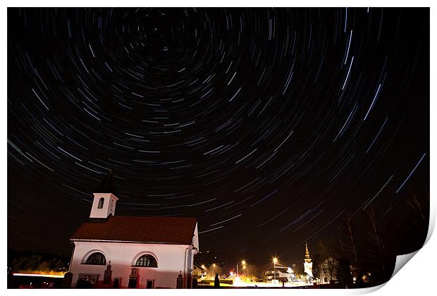 Star trails behind Vodice chapel Print by Ian Middleton