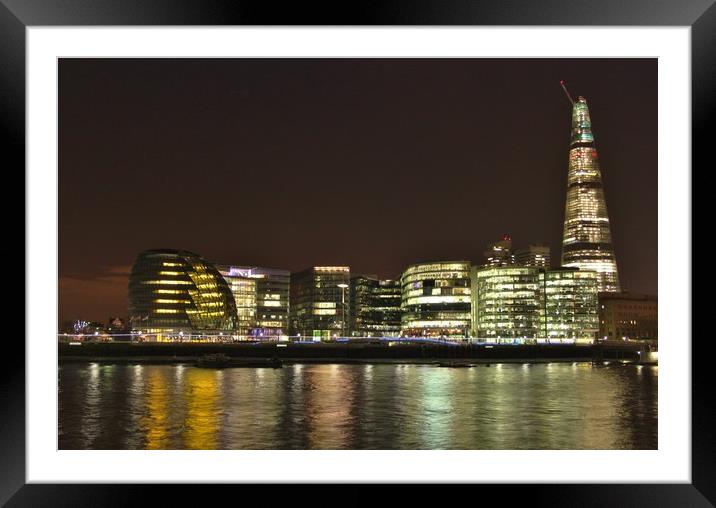 The Thames at Night. Framed Mounted Print by Becky Dix