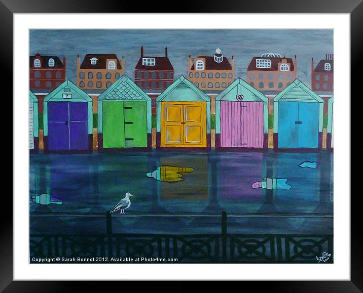 Hove Beach Huts Framed Mounted Print by Sarah Bonnot