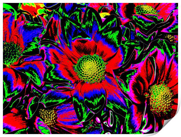 Psychedelic Flowers 02 Print by Rick Parrott