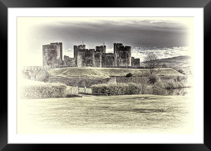 Caerphilly Castle toned Framed Mounted Print by Steve Purnell